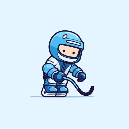 Illustration for Cartoon hockey player in helmet and skates. Vector illustration. - Royalty Free Image