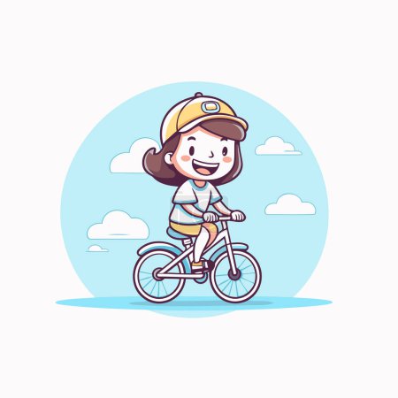 Illustration for Cute little girl riding a bicycle in the park. Vector illustration. - Royalty Free Image