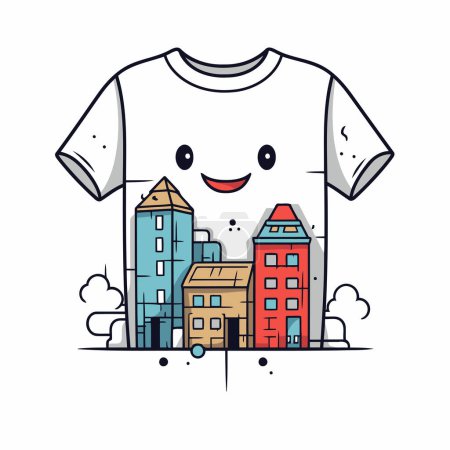 Illustration for Cute t-shirt with cityscape. Vector illustration in cartoon style - Royalty Free Image