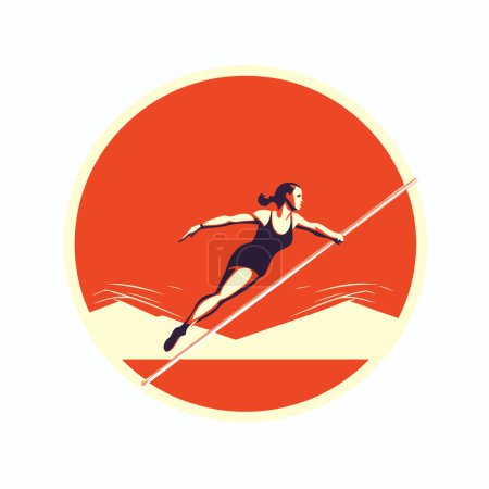 Ilustración de Mujer remando en una tabla de surf en la playa. ilustración vectorial - Imagen libre de derechos