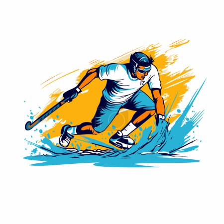 Téléchargez les illustrations : Je skie. joueur de hockey sur glace action dessin animé sport vecteur graphique. - en licence libre de droit