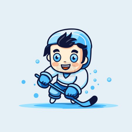 Illustration for Cute little boy playing ice hockey. Cartoon style. Vector illustration. - Royalty Free Image
