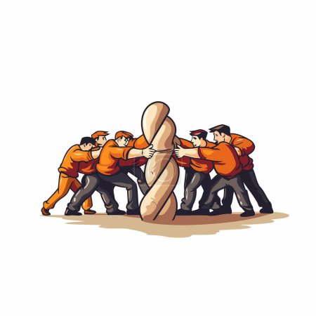 Ilustración de Trabajo en equipo de trabajadores en uniforme naranja. Ilustración vectorial sobre fondo blanco. - Imagen libre de derechos