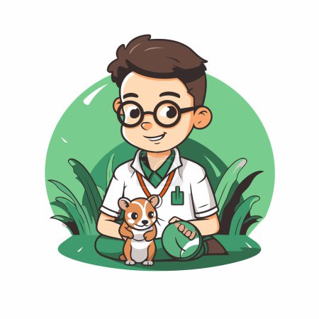 Illustration for Veterinarian cartoon character with dog. Vector illustration of a veterinarian with a dog. - Royalty Free Image