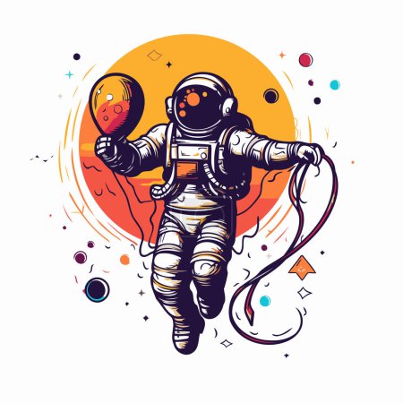 Ilustración de Astronauta sosteniendo un globo en su mano. Ilustración vectorial. - Imagen libre de derechos