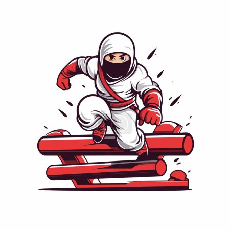 Illustration for Astronaut riding a snowboard. Vector illustration on white background. - Royalty Free Image