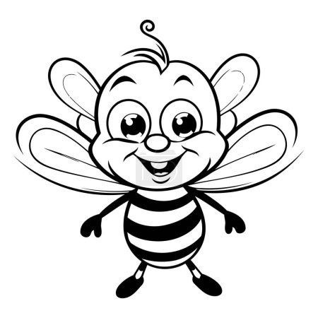 Ilustración de Ilustración de dibujos animados en blanco y negro de lindo personaje animal de abeja para colorear libro - Imagen libre de derechos