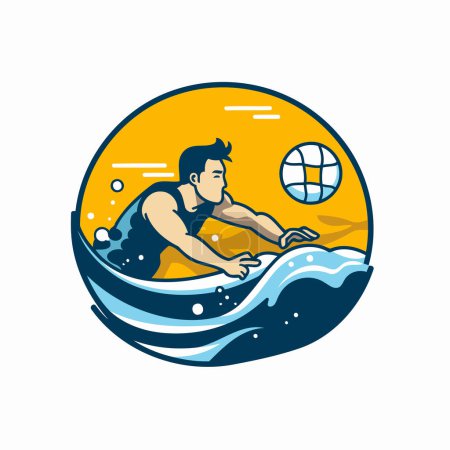 Téléchargez les illustrations : Illustration vectorielle d'un homme nageant dans la mer vue du côté placé à l'intérieur du cercle sur fond isolé. - en licence libre de droit