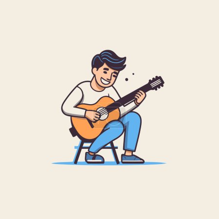 Téléchargez les illustrations : Illustration vectorielle d'un jeune homme jouant de la guitare. Design de style plat. - en licence libre de droit