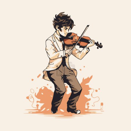 Téléchargez les illustrations : Illustration vectorielle d'un jeune homme jouant du violon sur fond clair. - en licence libre de droit
