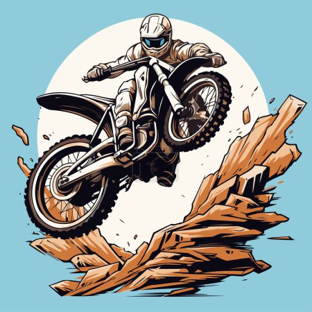 Téléchargez les photos : Motocross coureur sur la route. Illustration vectorielle dans un style rétro - en image libre de droit