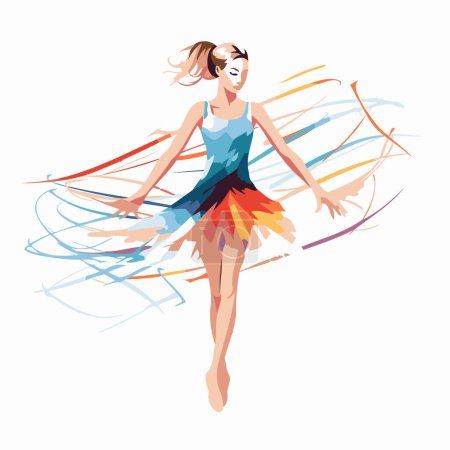 Téléchargez les illustrations : Belle ballerine dansant dans une robe colorée. Illustration vectorielle. - en licence libre de droit