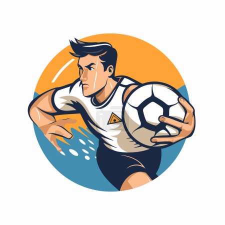 Téléchargez les illustrations : Joueur de foot avec ballon. Illustration vectorielle d'un footballeur avec ballon - en licence libre de droit