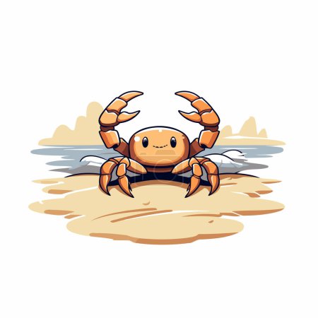 Téléchargez les illustrations : Beau crabe dessin animé sur la plage. Illustration vectorielle isolée sur fond blanc. - en licence libre de droit
