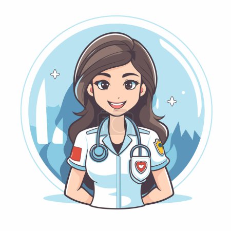 Ilustración de Hermoso personaje de dibujos animados enfermera. Ilustración vectorial de una hermosa enfermera. - Imagen libre de derechos