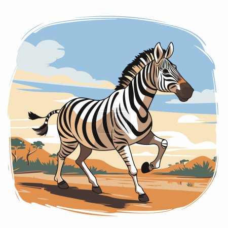 Ilustración de Cebra corriendo en el desierto. Ilustración vectorial de un animal salvaje. - Imagen libre de derechos
