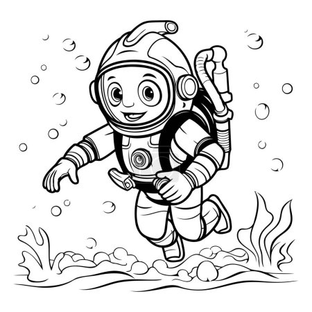 Cute Cartoon Astronaut in the Sea. Vector Illustration.