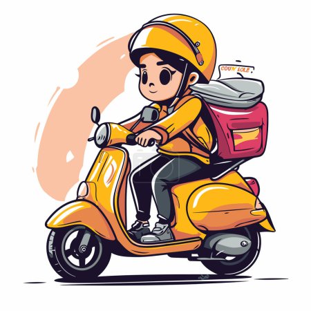 Illustration for Cute boy riding a scooter. Vector illustration in cartoon style. - Royalty Free Image
