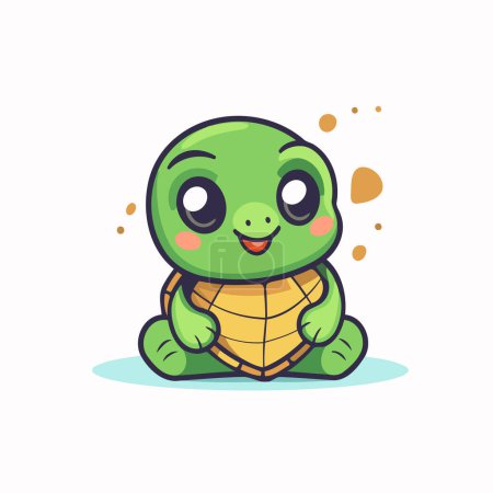 Téléchargez les illustrations : Mignon bébé tortue dessin animé vecteur illustration. Mignon personnage de bébé tortue. - en licence libre de droit