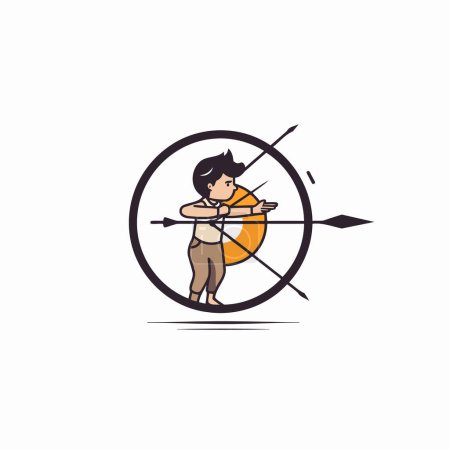 Illustration for Archery vector logo design template. Man with bow and arrow icon. - Royalty Free Image