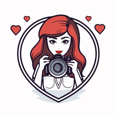 Illustration for Photographer girl with camera icon. Photography and photography theme. Colorful design. Vector illustration - Royalty Free Image