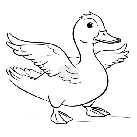 Ilustración de Duck - Ilustración de dibujos animados en blanco y negro. Aislado sobre fondo blanco - Imagen libre de derechos