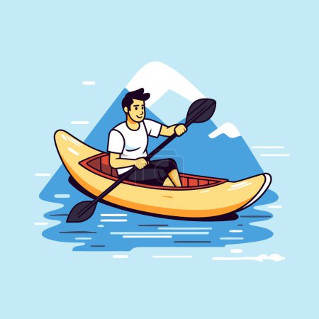 Illustration for Man paddling in a kayak. Flat style vector illustration. - Royalty Free Image