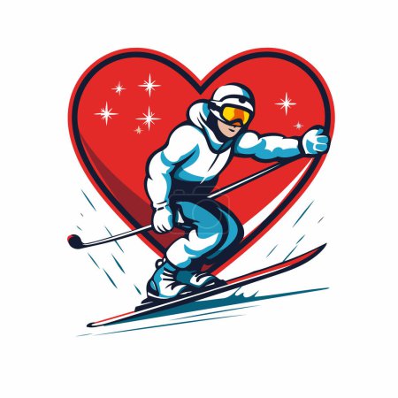 Illustration for Skiing man with heart. Vector illustration on white background. - Royalty Free Image