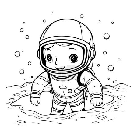 Téléchargez les illustrations : Mignon astronaute dessin animé dans la mer. Illustration vectorielle pour livre à colorier. - en licence libre de droit