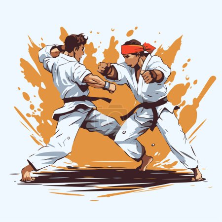 Illustration for Taekwondo. Vector illustration of two karate fighters. - Royalty Free Image