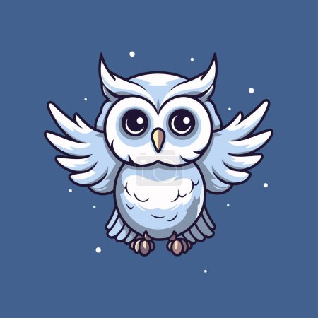 Ilustración de Búho con alas y copos de nieve. Ilustración vectorial en estilo de dibujos animados. - Imagen libre de derechos