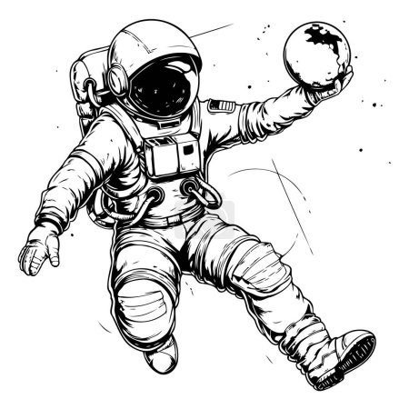 Téléchargez les illustrations : Un astronaute avec une balle. Illustration vectorielle prête pour la découpe vinyle. - en licence libre de droit