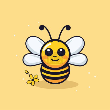 Téléchargez les illustrations : Jolie icône d'abeille de dessin animé. Illustration vectorielle d'une abeille mignonne. - en licence libre de droit