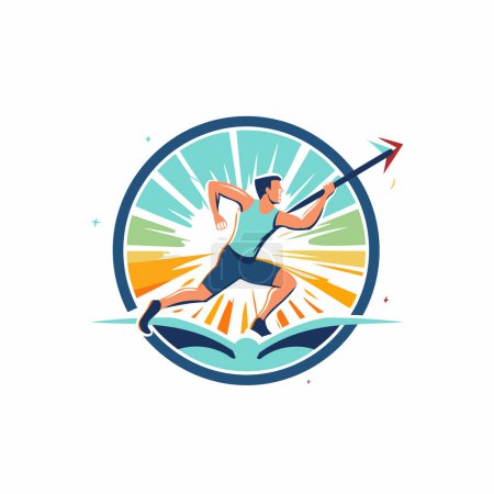 Illustration for Summer sport logo template. Vector illustration of a man running on surfboard. - Royalty Free Image