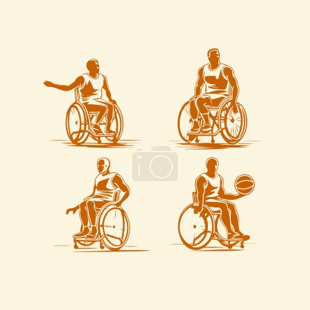 Téléchargez les illustrations : Icônes pour personnes handicapées. Homme et femme handicapés dans des illustrations vectorielles en fauteuil roulant. - en licence libre de droit