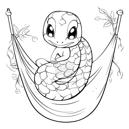 Ilustración de Linda serpiente en una hamaca. Ilustración vectorial en blanco y negro para colorear libro - Imagen libre de derechos