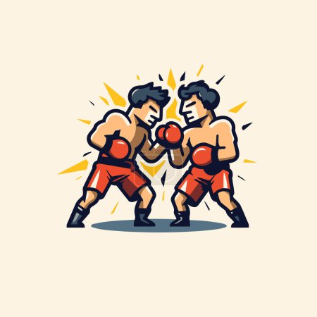Illustration for Boxing vector illustration. Two male boxers in red boxing gloves fighting - Royalty Free Image