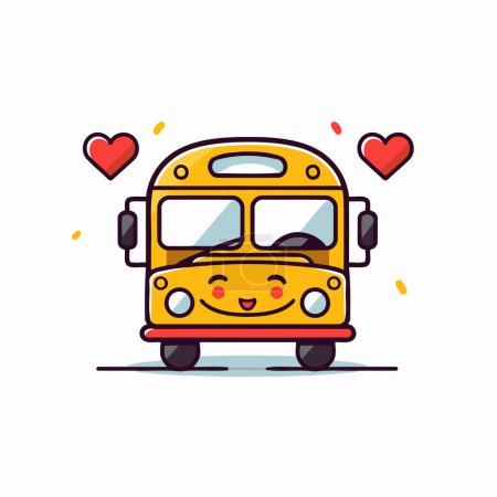 Ilustración de Lindo autobús escolar con corazones. Ilustración vectorial en estilo plano. - Imagen libre de derechos