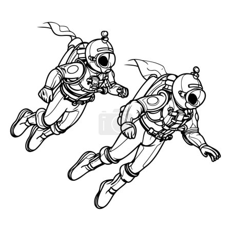 Illustration for Astronaut and diver. Vector illustration in doodle style - Royalty Free Image