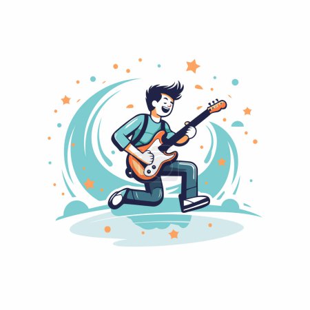 Téléchargez les illustrations : Illustration vectorielle d'un homme jouant la guitare électrique. Cartoon style. - en licence libre de droit