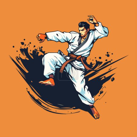 Illustration for Taekwondo. Vector illustration of a karate fighter. - Royalty Free Image