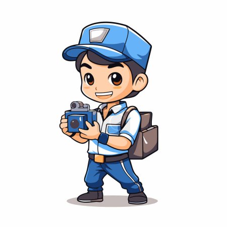 Illustration for Courier with a camera. Vector illustration isolated on white background. - Royalty Free Image