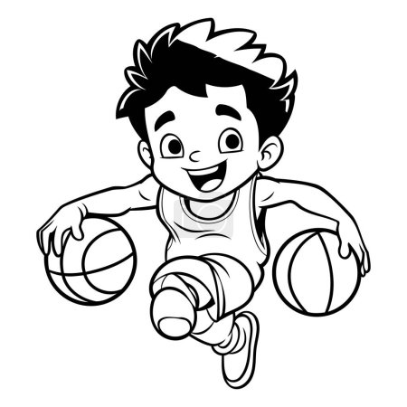 Téléchargez les illustrations : Joueur de basket-ball - Illustration de dessin animé vectoriel noir et blanc. Isolé sur fond blanc - en licence libre de droit