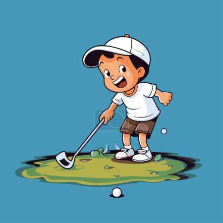 Illustration for Little boy playing golf. Vector illustration of a little boy playing golf. - Royalty Free Image