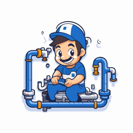 Illustration for Plumber cartoon character. Vector illustration. Isolated on white background. - Royalty Free Image