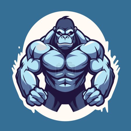 Téléchargez les illustrations : Mascotte Illustration d'un puissant bodybuilder gorille aux bras croisés - en licence libre de droit