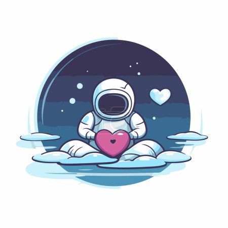 Ilustración de Astronauta con el corazón en la mano. Ilustración vectorial. Estilo de dibujos animados. - Imagen libre de derechos