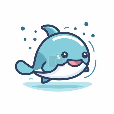 Illustration for Cute cartoon smiling dolphin. Vector illustration isolated on white background. - Royalty Free Image