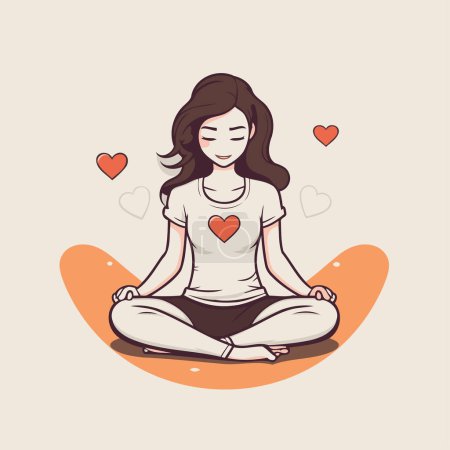Illustration for Young woman meditating in lotus pose. vector cartoon illustration. - Royalty Free Image