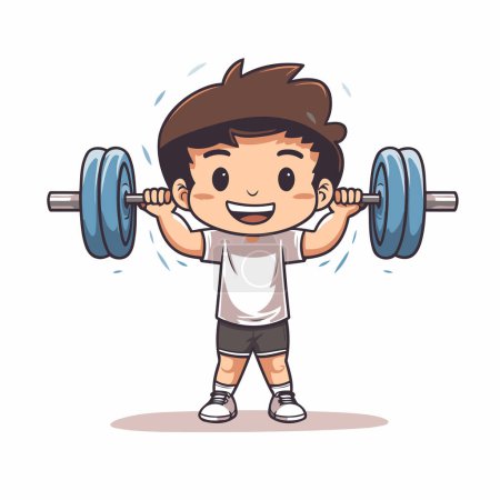 Illustration for Boy lifting dumbbells - fitness cartoon character vector Illustration. - Royalty Free Image